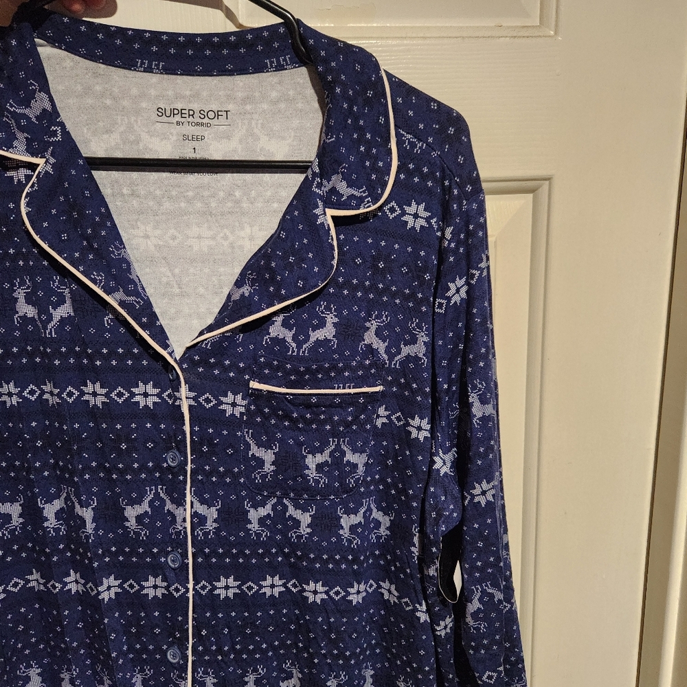 Torrid Sleep 1X Blue Fair Isle Night Shirt Dress Deer Print Sleepgown NEW - Picture 12 of 13